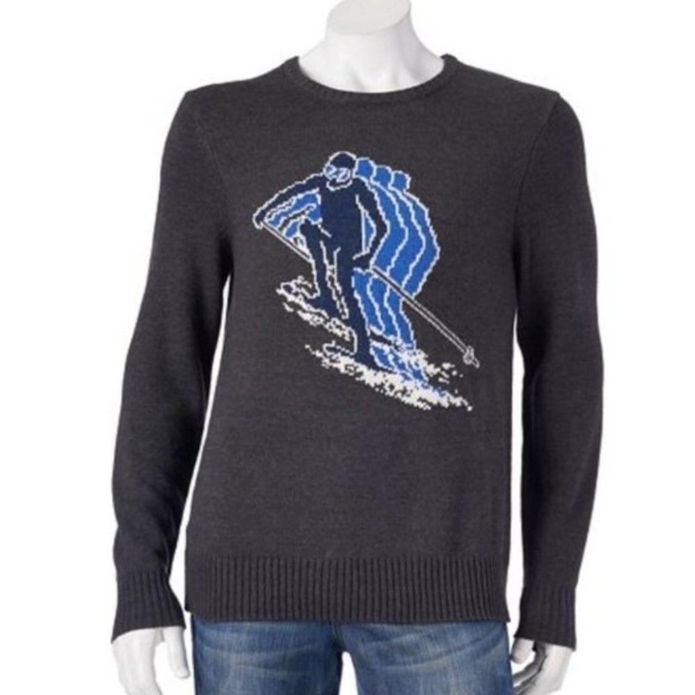Urban Pipeline Mens Medium Gray Ski Graphic Sweater‎ Crewneck Cotton NWT